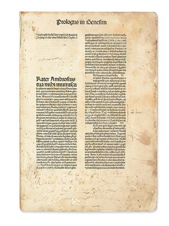 INCUNABULA  BIBLIA LATINA.  1475.  Lacks 2 leaves.